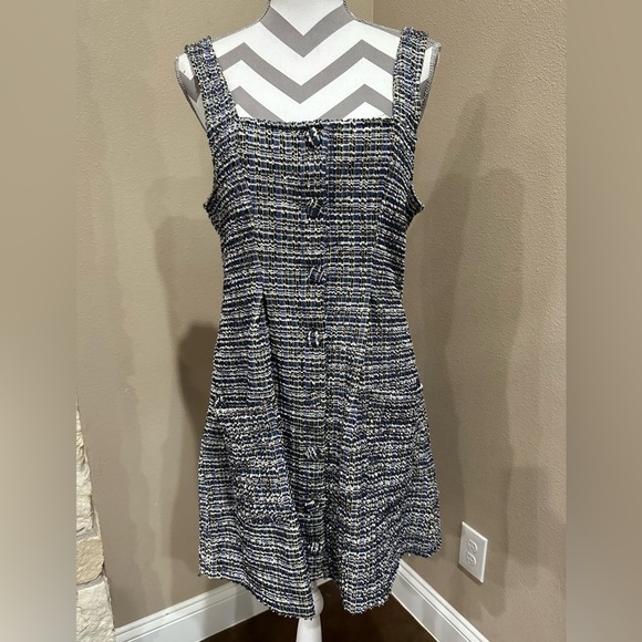 Free People Maxx Mini Shift Dress Women's M Midnight Combo Square Neck Pockets - Picture 1 of 7
